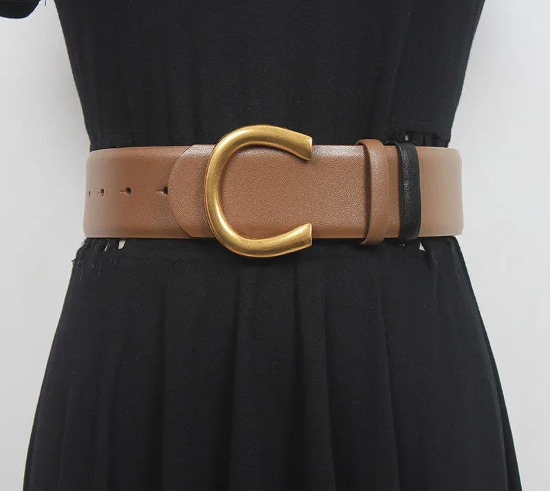 Wide Cowskin Leather Waist Belt for Women Genuine Cow Leather Double-faced High Quality Waistband Cinture Belts