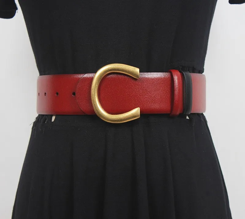 Wide Cowskin Leather Waist Belt for Women Genuine Cow Leather Double-faced High Quality Waistband Cinture Belts