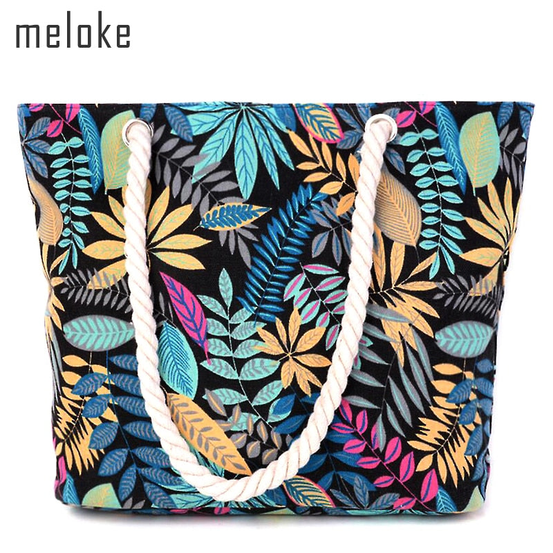 Leaf print shoulder cotton bag