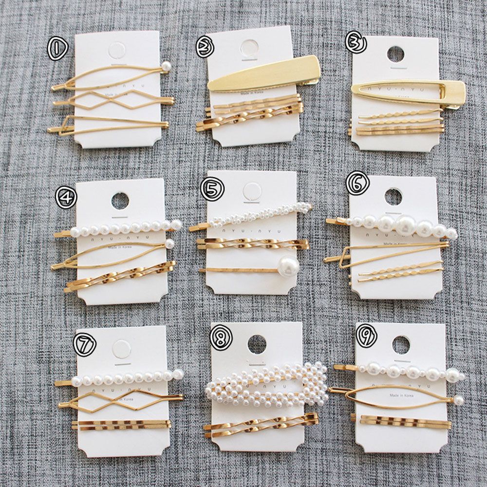 3Pcs/set Pearl Metal Gold Color Hair Clip Bobby Pin Barrette Hairband Hairpin Headdress for women girls Hair Accessories