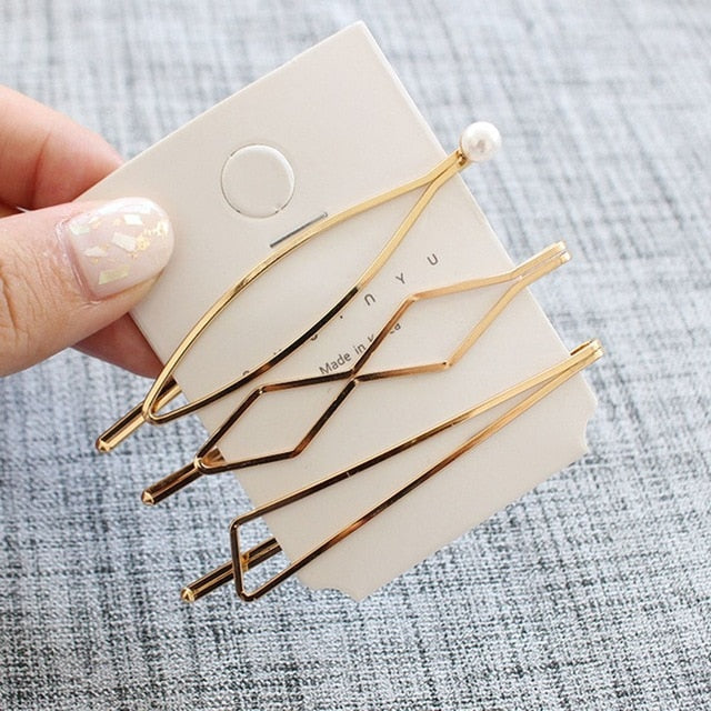 3Pcs/set Pearl Metal Gold Color Hair Clip Bobby Pin Barrette Hairband Hairpin Headdress for women girls Hair Accessories