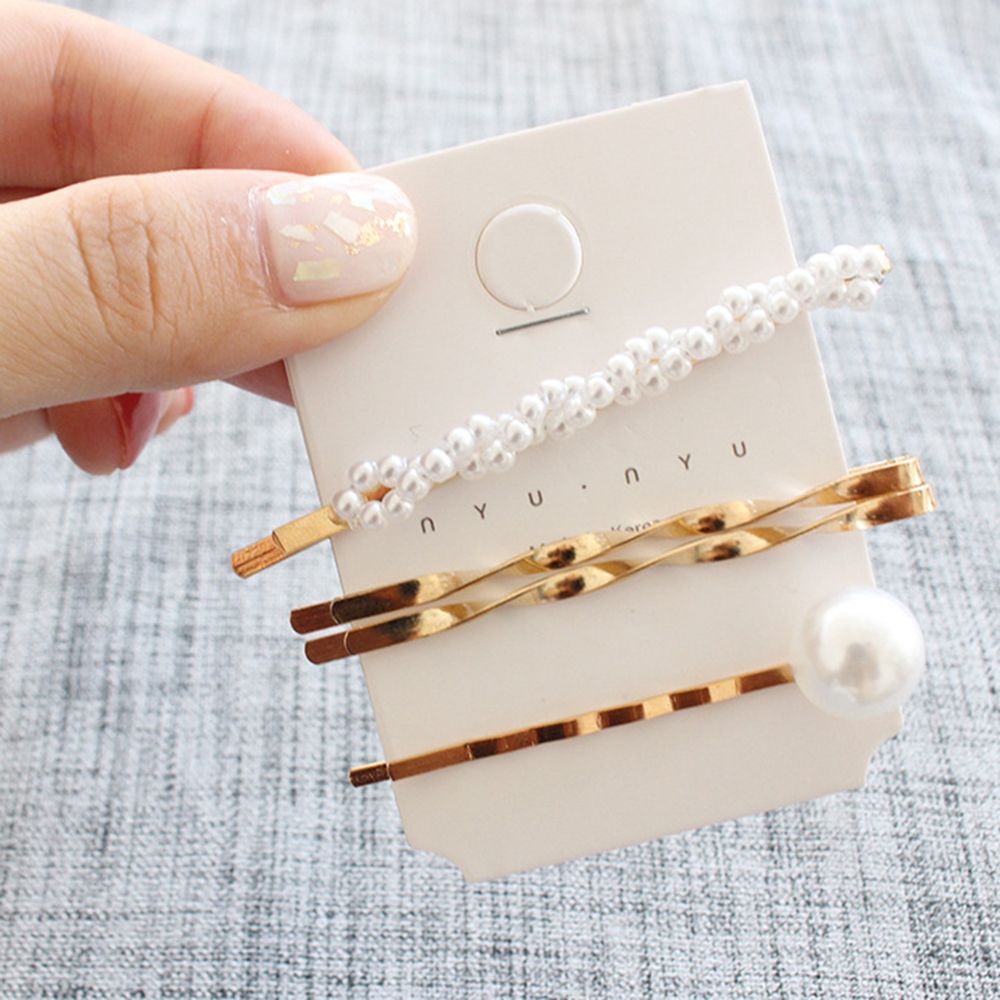 3Pcs/set Pearl Metal Gold Color Hair Clip Bobby Pin Barrette Hairband Hairpin Headdress for women girls Hair Accessories