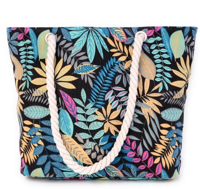 Leaf print shoulder cotton bag