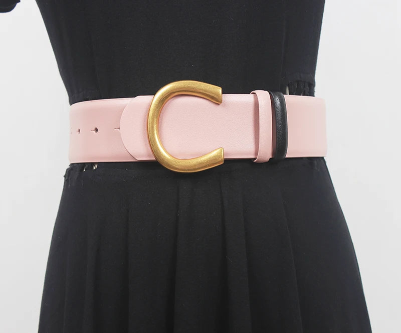 Wide Cowskin Leather Waist Belt for Women Genuine Cow Leather Double-faced High Quality Waistband Cinture Belts