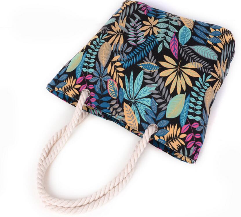 Leaf print shoulder cotton bag