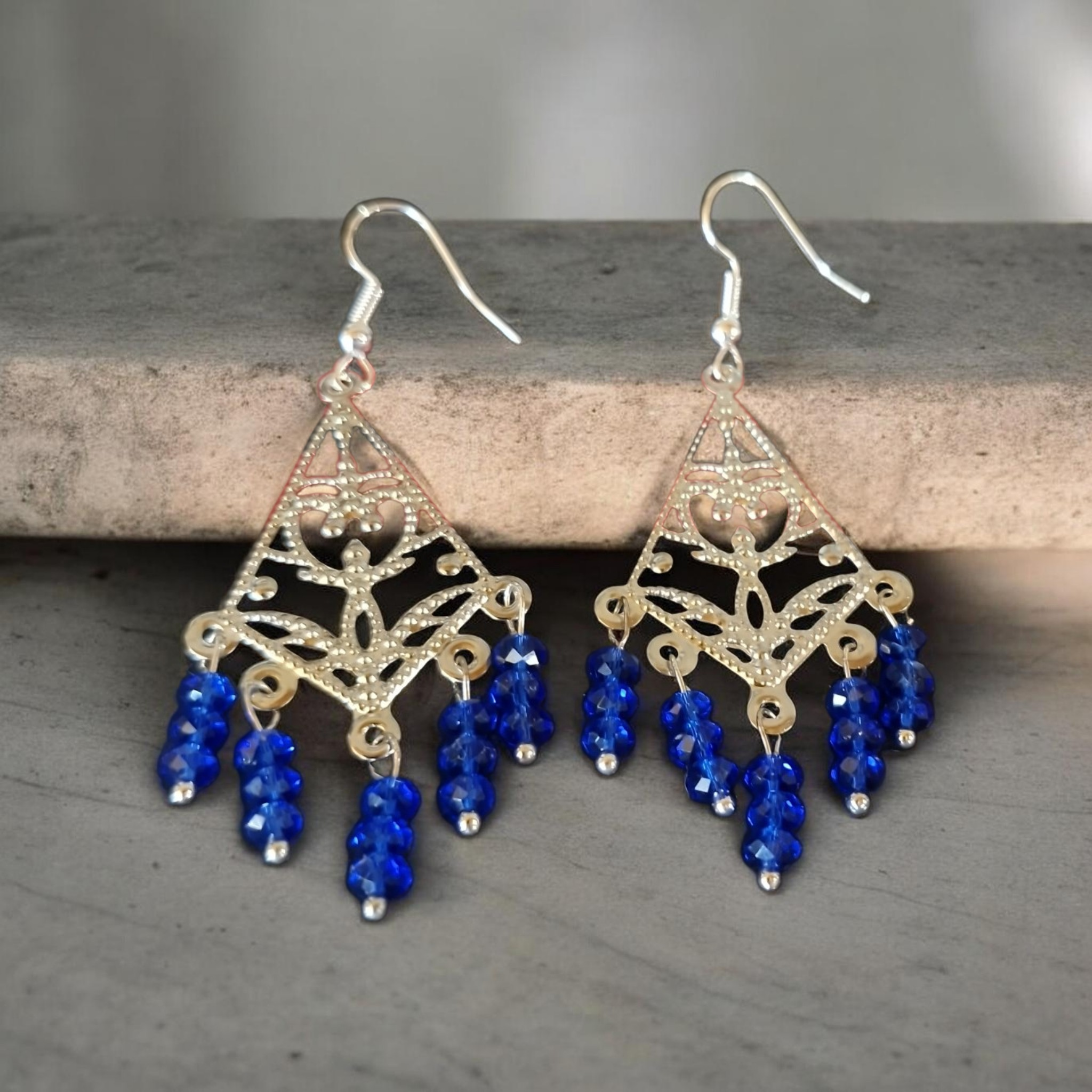 Royal blue glass crystal earrings