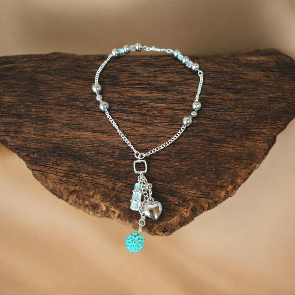 Teal floral cluster necklace