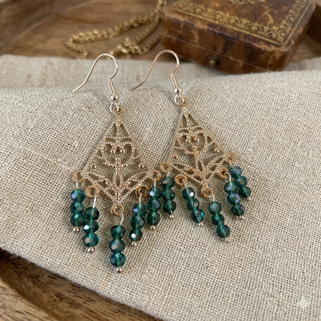Emerald green crystal chandelier earrings