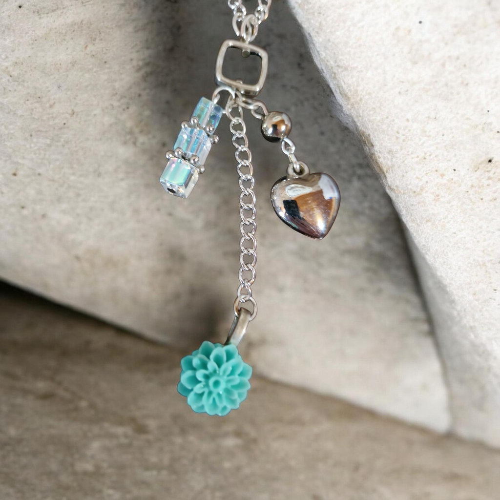 Teal floral cluster necklace