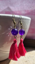 Faceted amethyst and pink tassle earrings