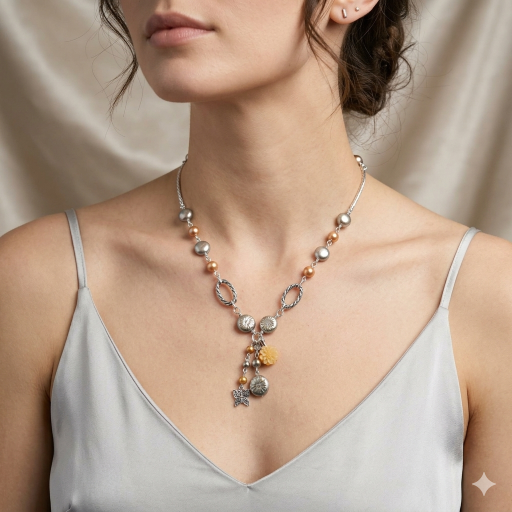 Orange and silver decorative cluster chain