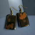 Brown glass tile style earrings