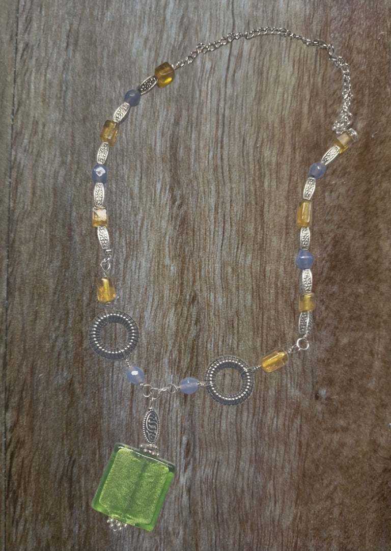Green foil focal beaded necklace