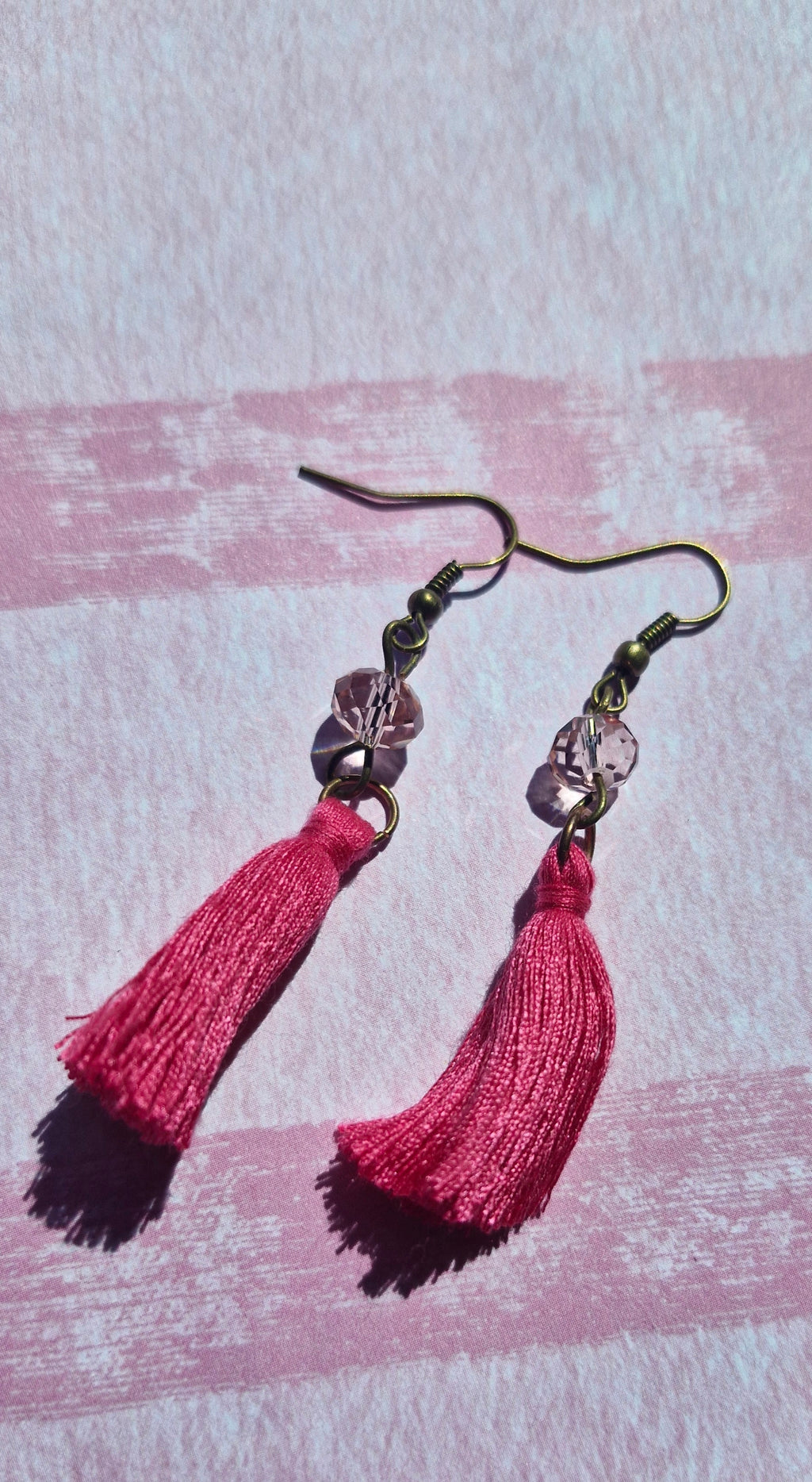 Pink crystal tassle earrings