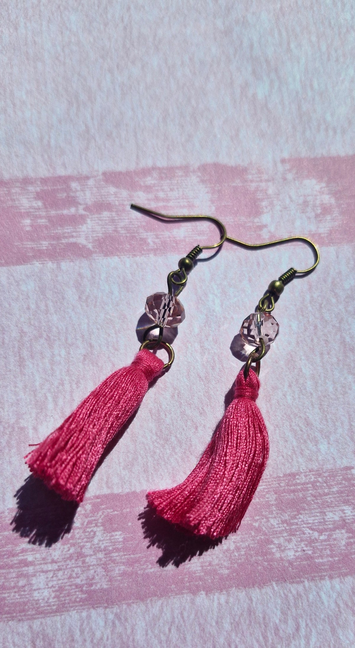 Pink crystal tassle earrings