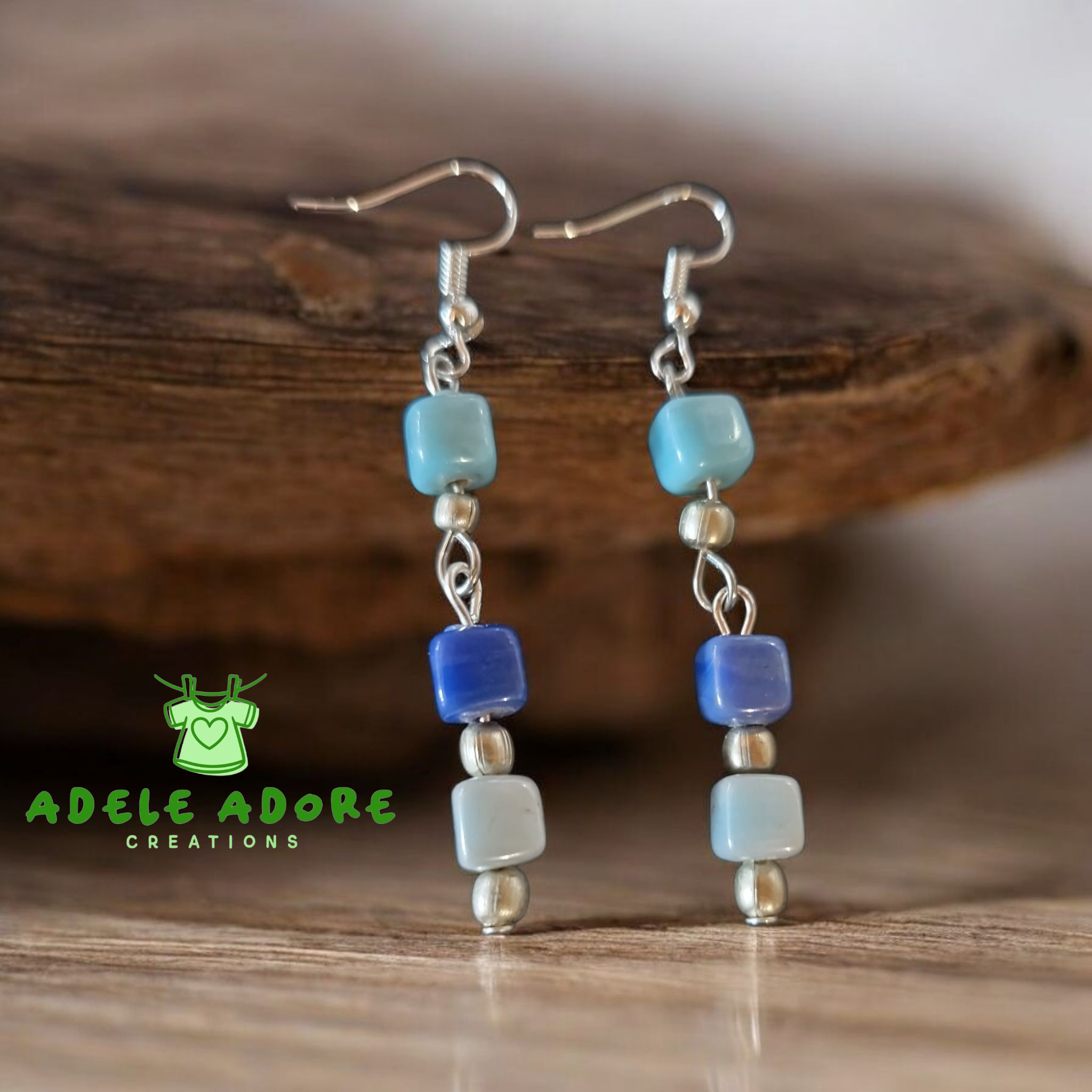 Blue cubed earrings