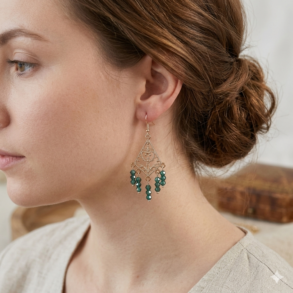 Emerald green crystal chandelier earrings