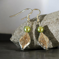 Green pearls and silver drop earring
