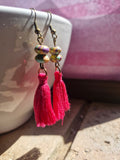Coloured beaded pink tassle earrings