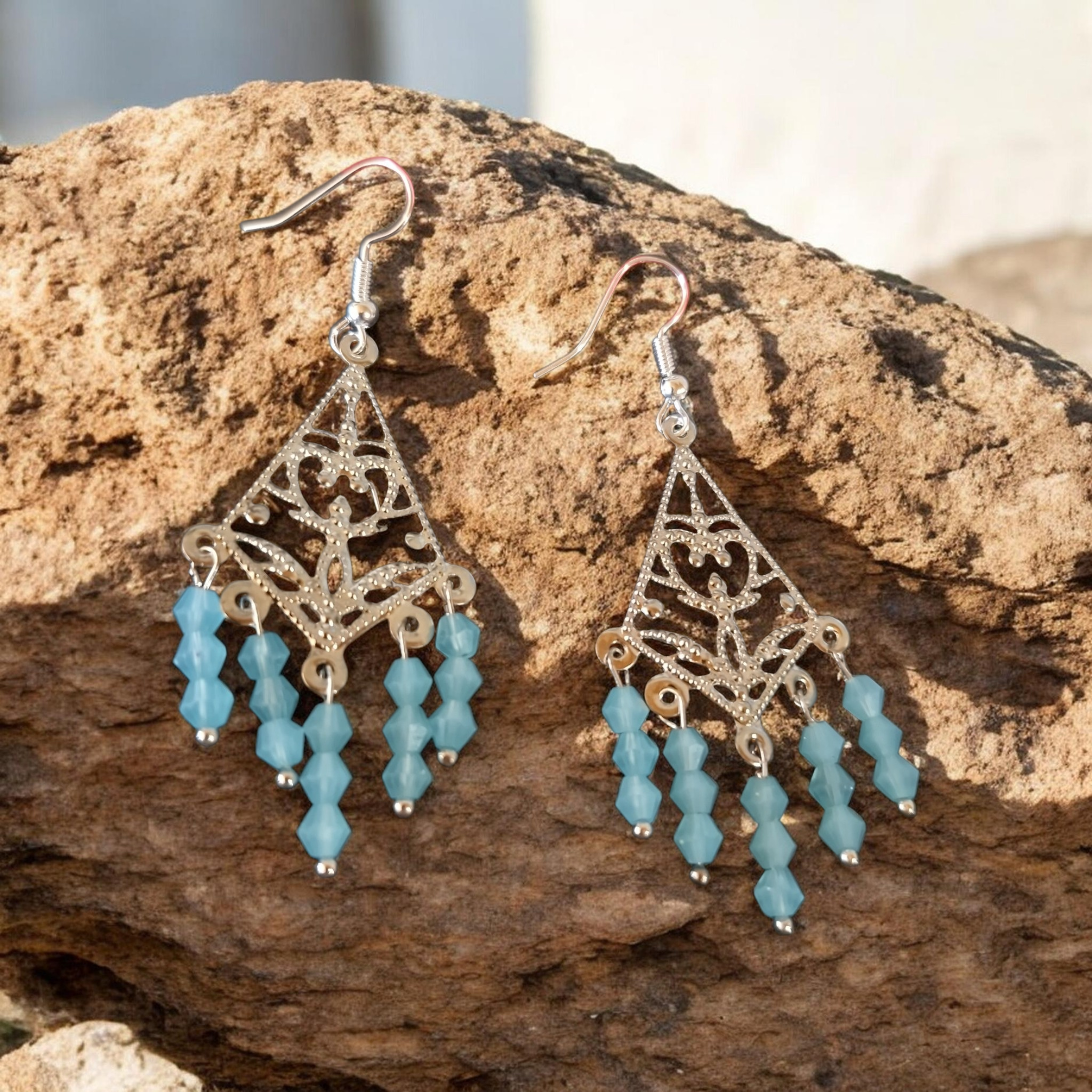 LIght blue crystal chandelier earrings