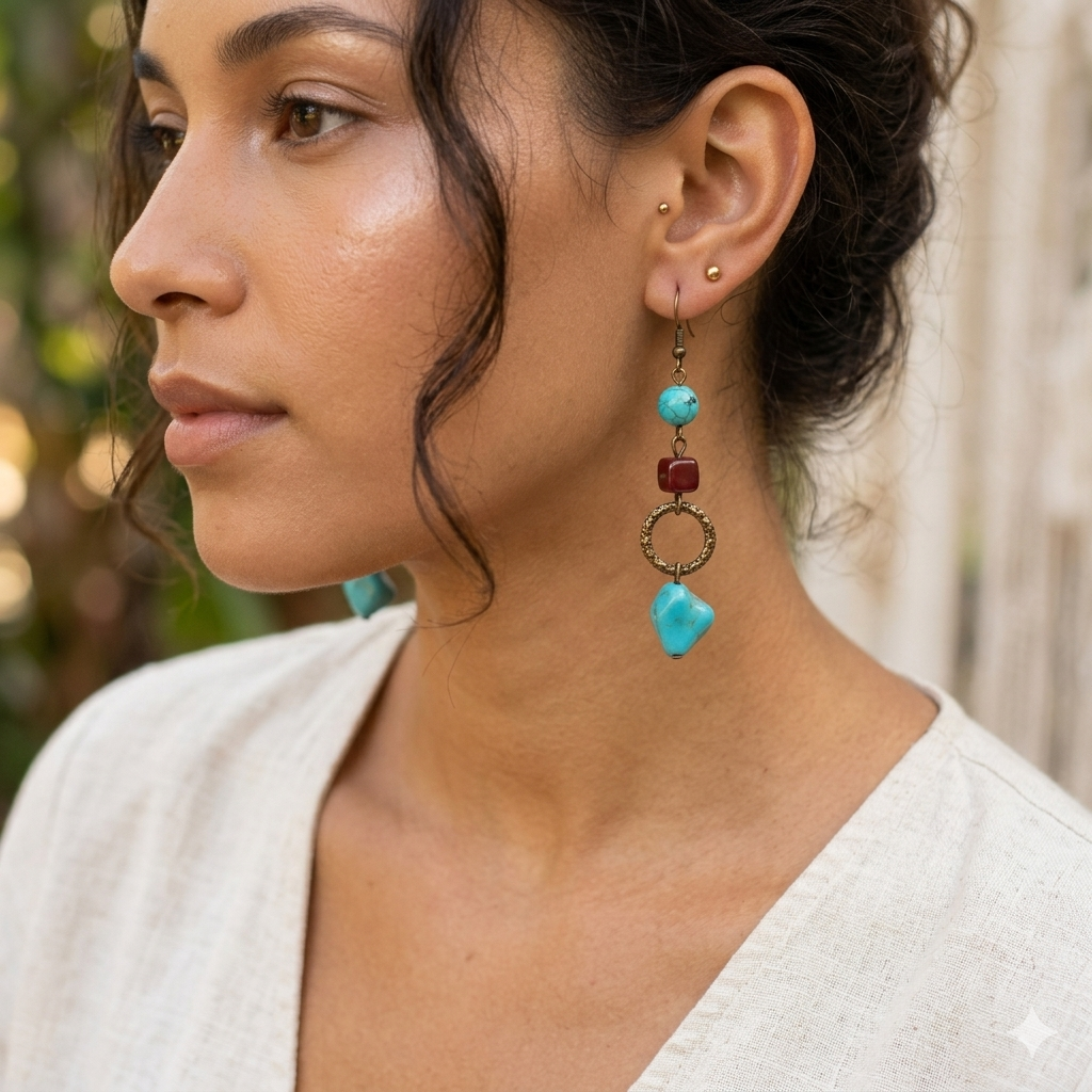 Teal nugget decorative earrings