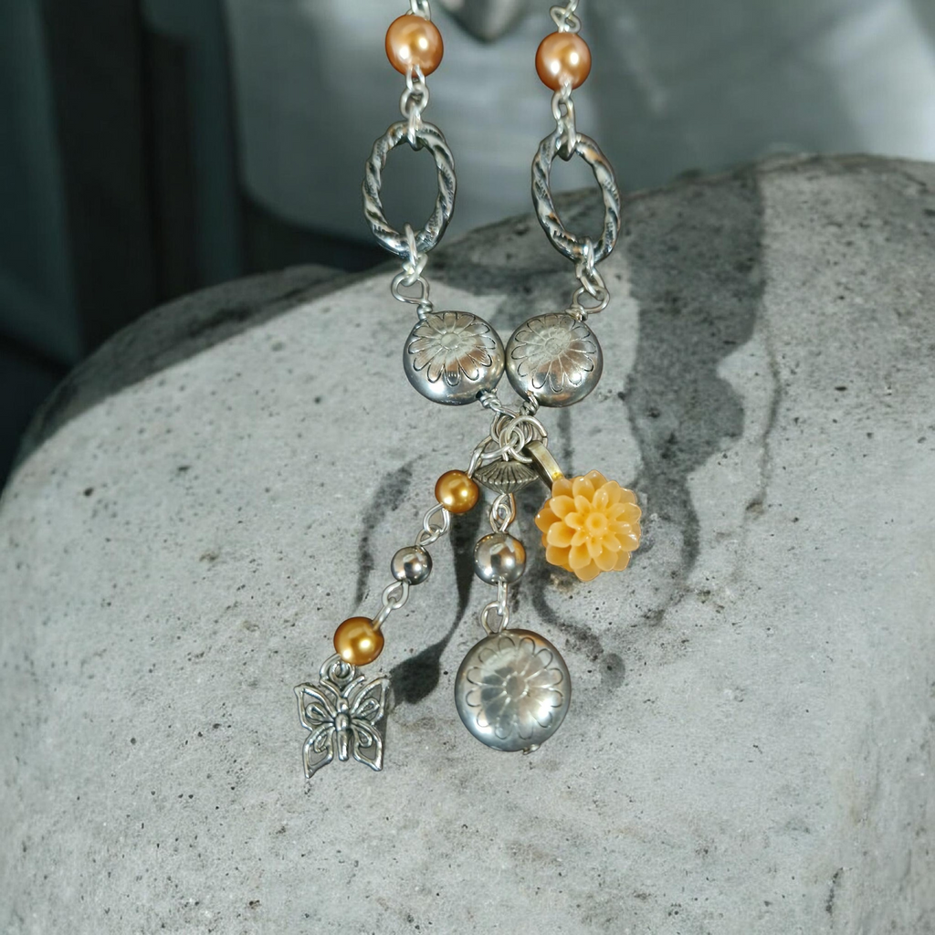 Orange and silver decorative cluster chain