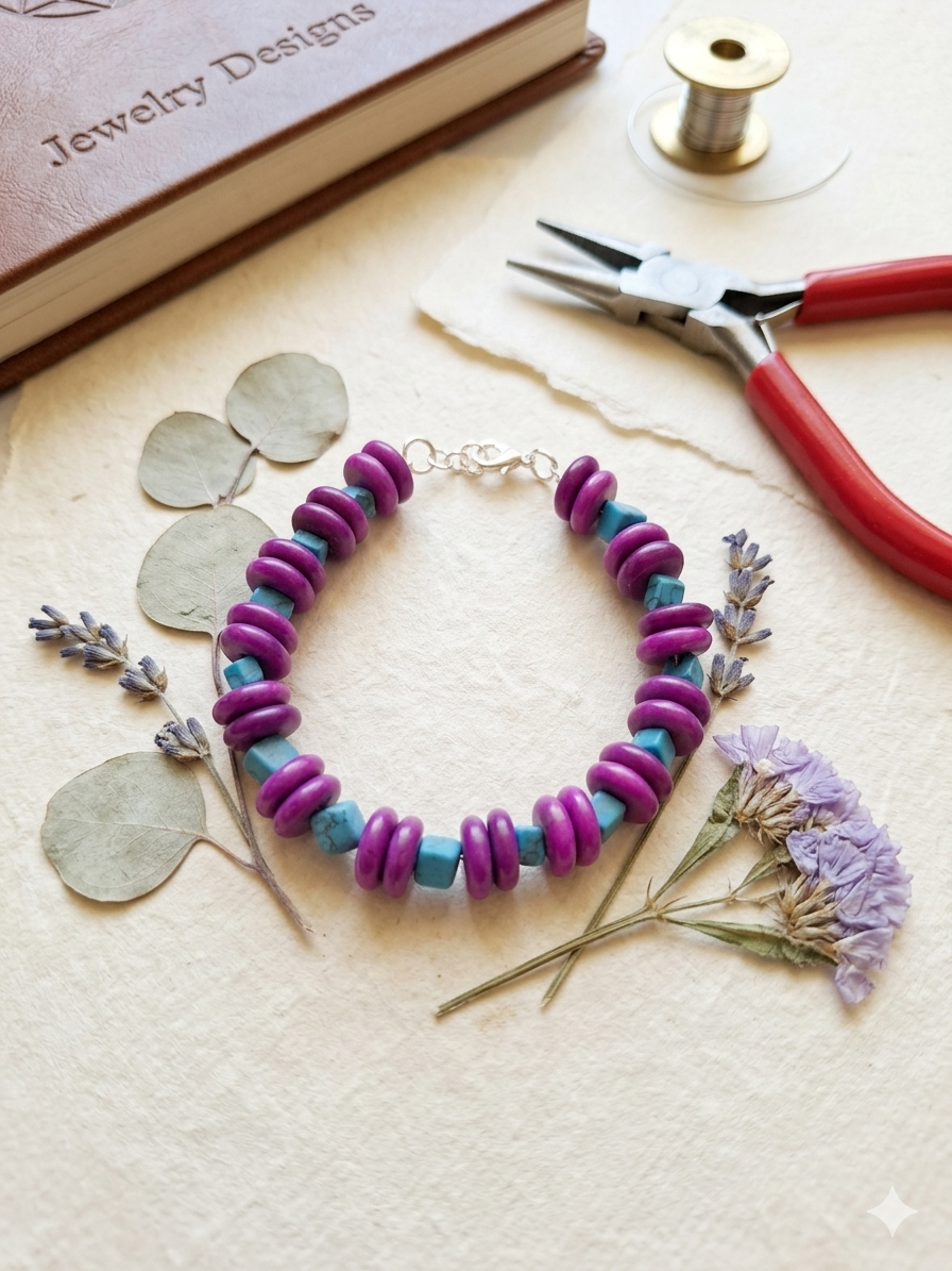 Purple and turquoise bracelet