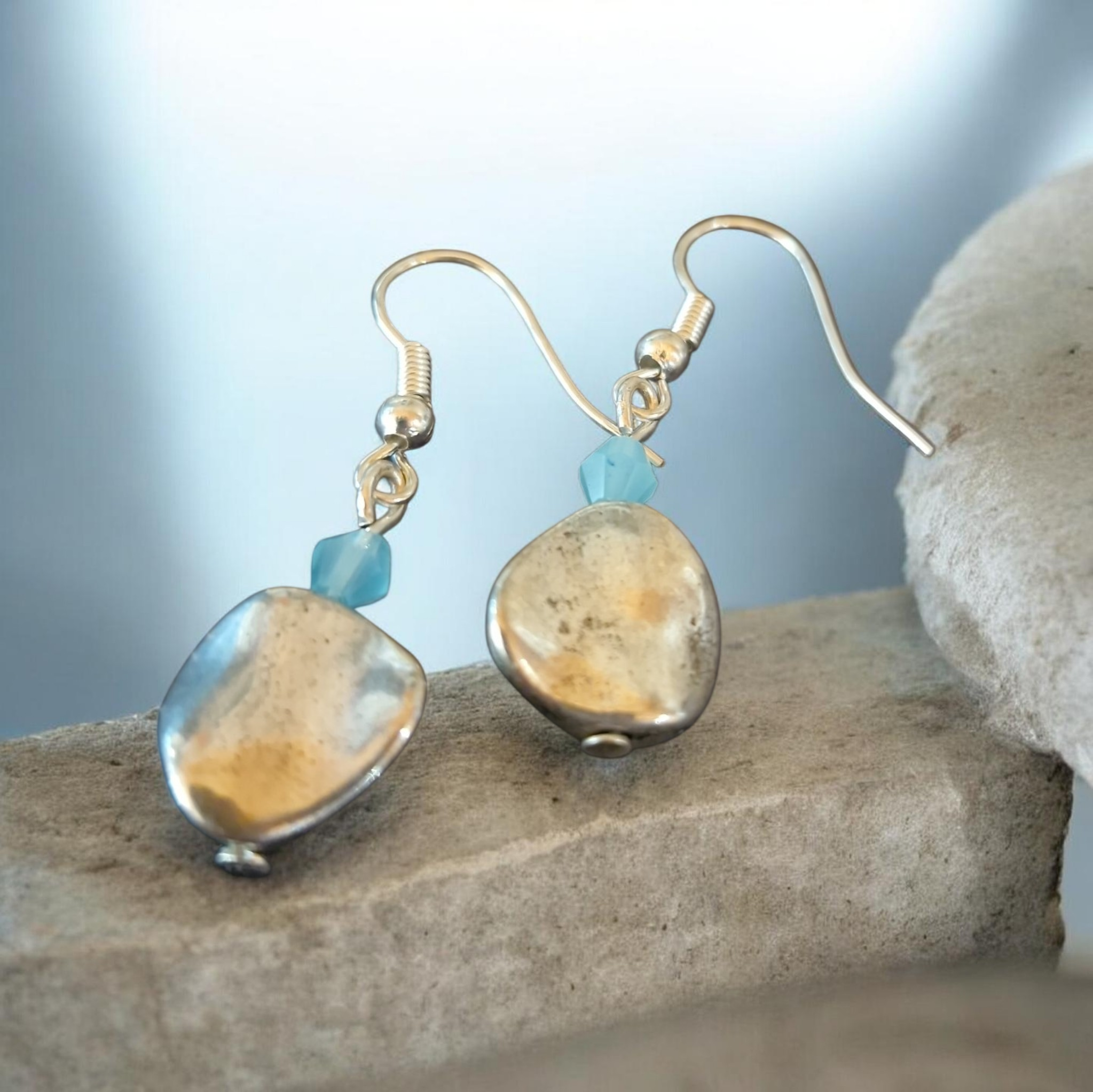 Rustic sliver and blue drop earring