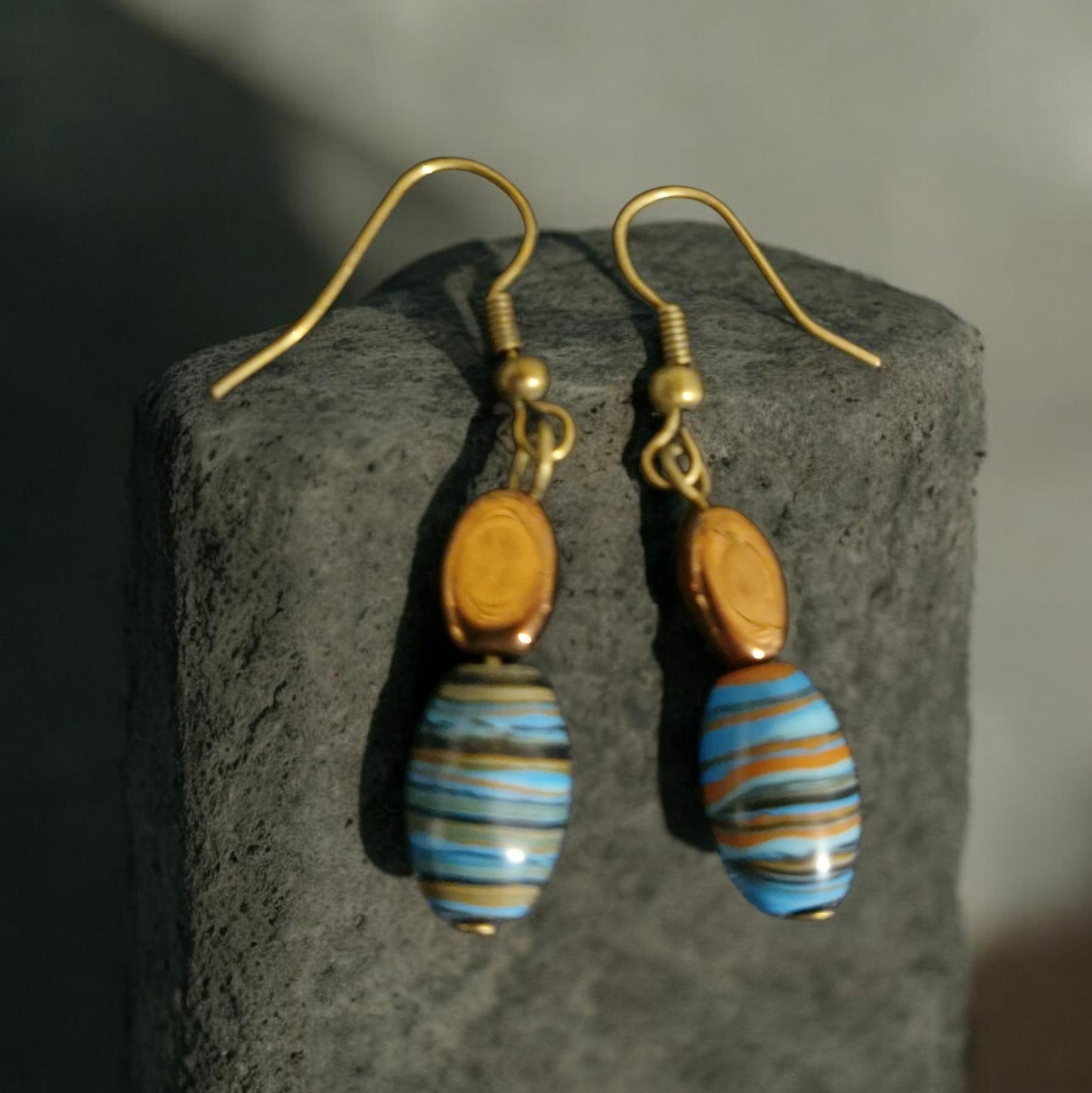 Copper and blue stripe earrings